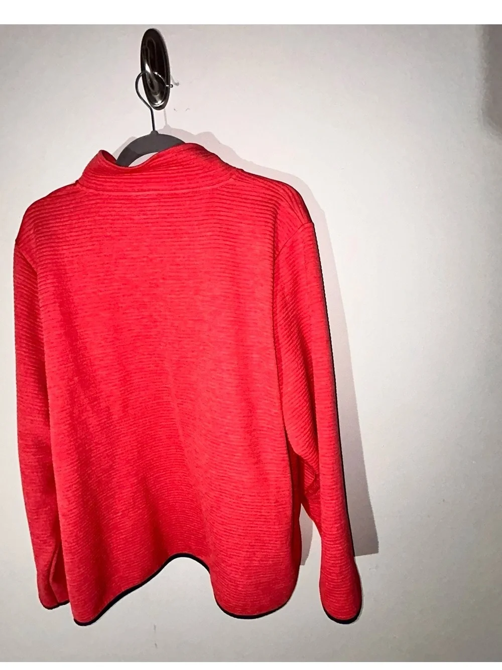 J Crew Coral Pullover Top with Navy Trim